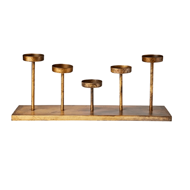 IRON 5 PILLAR CANDLE HOLDER (GOLD)